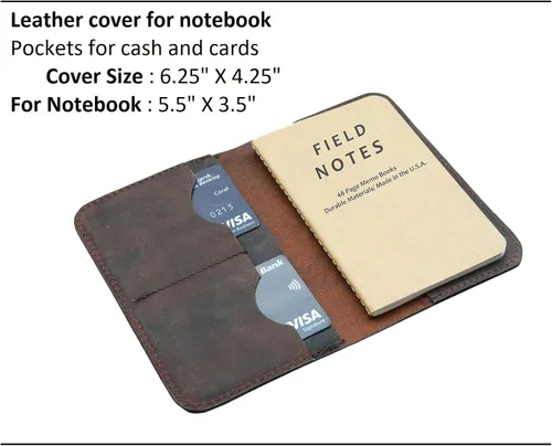Miniatura 6 de Funda de cuero para diario de notas de campo, Moleskine, hecha a mano para cuadernos de 3.5 x 5.5 pulgadas (marrón crujiente)