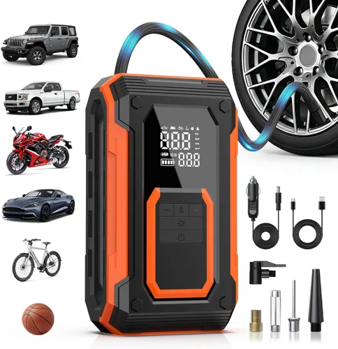 ZSX Inflador de neumáticos, compresor de aire portátil, bomba de aire inalámbrica de 150 PSI para neumáticos de automóvil, doble potencia, batería y