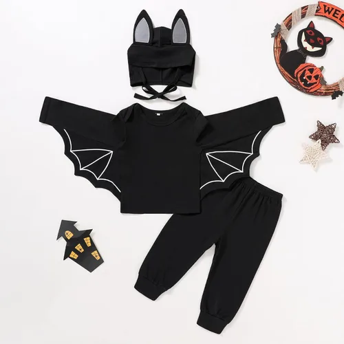 Miniatura 2 de YOUNGER TREE Conjunto de ropa de invierno para bebés y niñas pequeñas, con capucha de murciélago negro, con bolsillo y cremallera