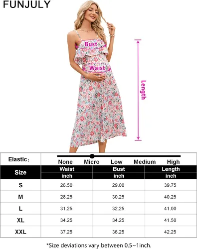 Miniatura 7 de Vestido de maternidad para mujer, con tirantes delgados, floral, con volantes, cintura alta, sin espalda, plisado, para baby shower
