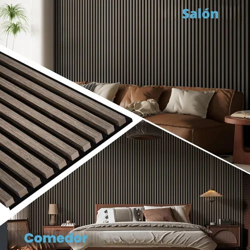 Miniatura 3 de Art3d Paquete de 2 paneles acústicos de madera de 108" x 12" para pared, paneles de listones de madera insonorizados para pared y techo, paneles