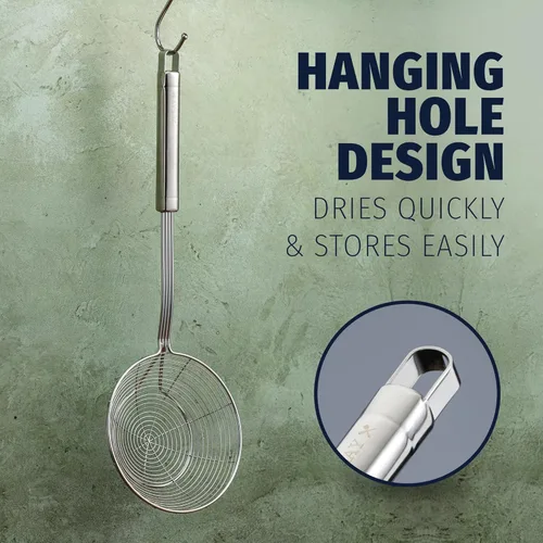 Miniatura 3 de Zulay Kitchen Colador de acero inoxidable de 15.4 pulgadas – Cuchara de malla de alambre en espiral con mango largo – Cucharas ranuradas reforzadas