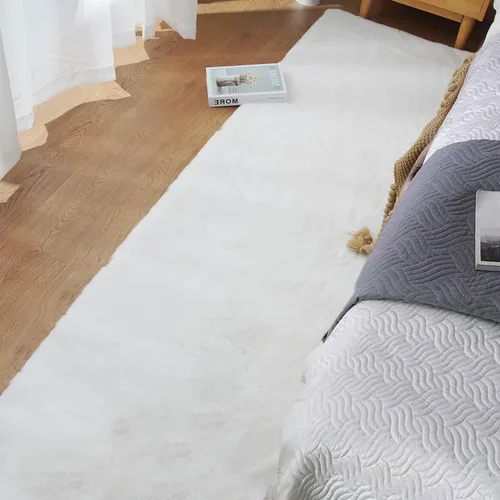 Miniatura 3 de ORINOVA - Alfombra de pasillo de pelo de conejo sintético de textura esponjosa y lavable a máquina, de color blanco, para dormitorio, alfombra