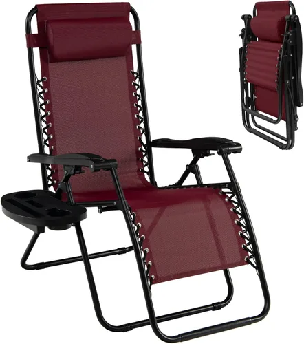 Miniatura 10 de Goplus Sillas de salón Zero Gravity, reclinables plegables ajustables en 160° con almohada y soporte para tazas, cómodas sillas de descanso de 350