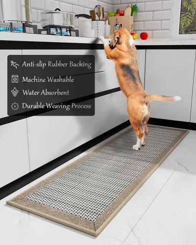 Miniatura 3 de PADOOR Tapetes de cocina para piso, alfombras de cocina antideslizantes, lavables, con parte trasera de goma, súper absorbente, alfombra para Marrón