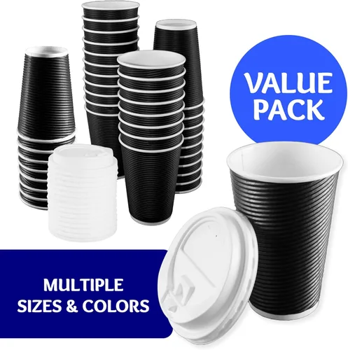 Miniatura 5 de Nicole Home Collection Vasos desechables de papel ondulado de doble pared con tapas para bebidas calientes, paquete de 30 tazas de café, 16 onzas