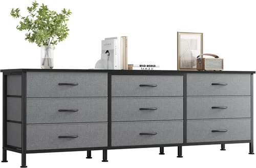 Miniatura 9 de DUMOS Soportes de TV para muebles de sala de estar con 9 cajones de tela, centro de entretenimiento largo de hasta 75 pulgadas, mesa consola