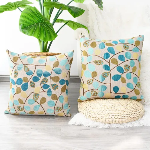 Miniatura 3 de CaliTime Funda de cojín para sofá, decoración del hogar, felpilla de lujo con hojas bonitas de ambos lados, 18 x 18 pulgadas, color azul crudo