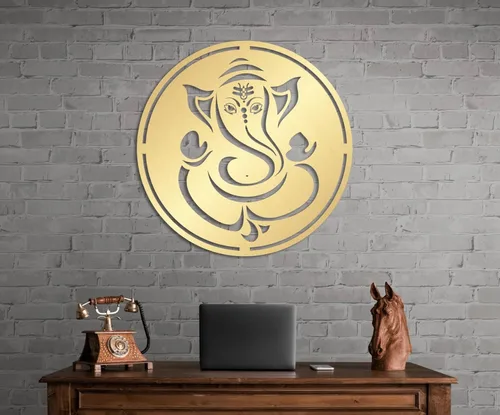 Miniatura 10 de Arte de pared de Ganesha, estatutos y decoraciones de metal - Decoración de elefante hindú e indio para el hogar (Ganesha 1)