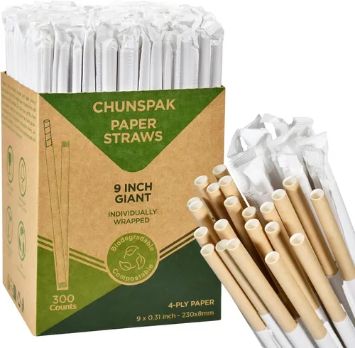 Miniatura 13 de Pajitas de papel desechables envueltas individualmente de 7.75 x 0.24 pulgadas, rayas coloridas [400 unidades] - biodegradables ecológicos