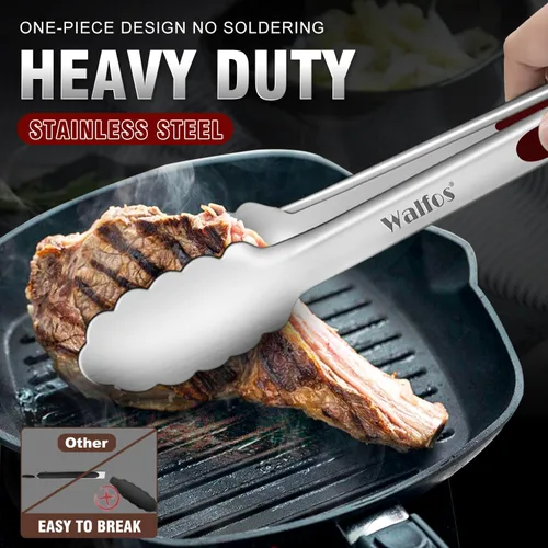 Miniatura 2 de Walfos Pinzas de cocina de acero inoxidable – Pinzas de metal de bloqueo resistentes de 7, 9 y 12 pulgadas para cocinar, asar a la parrilla, juego