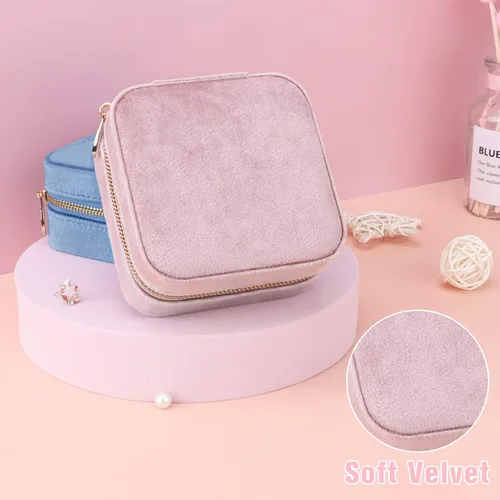 Miniatura 5 de DesignSter Joyero de viaje Mini organizador de joyería de terciopelo, pequeño joyero para niñas y mujeres, caja de almacenamiento de joyas