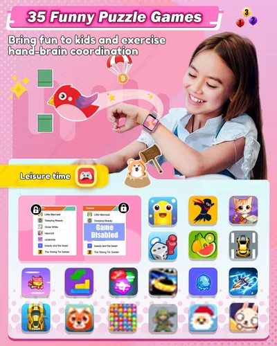Miniatura 5 de Sueseip Relojes inteligentes para niños, juguetes para niñas de 6 a 8 años, pantalla táctil HD, cámaras duales, reloj para niñas de 8 a 10 años