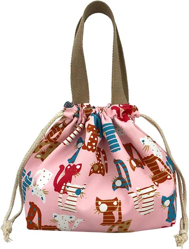 Miniatura 9 de Mini Bolsa Tote de Almuerzo Reutilizable Pequeña Linda con Cordón Adecuada para Niñas Mujeres Gato Azul