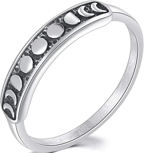 Jude Jewelers Anillo de boda de fase lunar retro vintage de acero inoxidable en forma de media luna, apilable, promesa