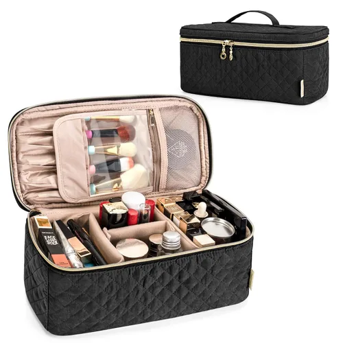 Teamoy Estuche de viaje para brochas de maquillaje, bolsa organizadora de maquillaje con asa para brochas de maquillaje (hasta 8 pulgadas) y Negro