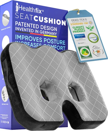 Healthfix® Cojín de asiento de espuma viscoelástica para silla de oficina, almohada ortopédica de coxis para alivio del dolor de coxis y ciática,