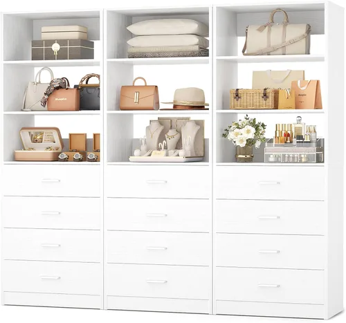 Miniatura 10 de Aheaplus Sistema Organizador de Cajones de Closet, Sistema de Closet de Madera de 3.54 Pies con 4 Cajones, Unidad de Almacenamiento Modular