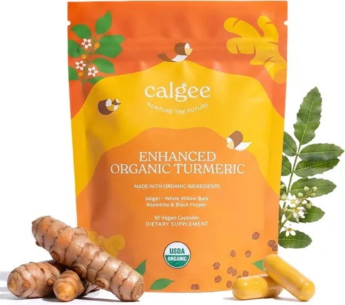 Calgee Suplemento orgánico de curcumina de cúrcuma | Orgánico USDA, probado por terceros | 5 en 1 con boswellia, sauce blanco, jengibre y pimienta