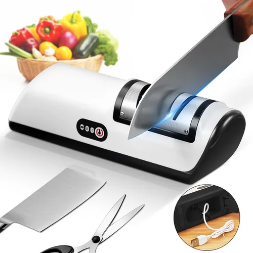 Afilador de cuchillos eléctrico recargable, afilador de cuchillos inalámbrico compacto con diamantes para cuchillos de acero y cuchillo de frutas,