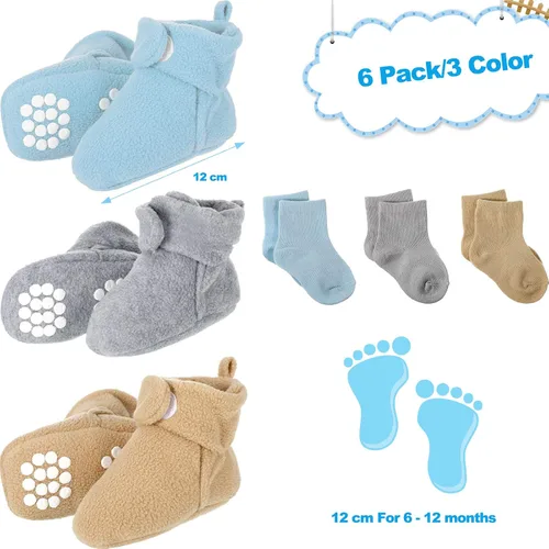 Miniatura 2 de SATINIOR 3 pares de botines unisex de forro polar con 3 pares de calcetines de algodón para bebés