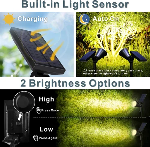 Miniatura 4 de Focos solares de paisaje al aire libre, 7 luces LED brillantes, del atardecer al amanecer, impermeable, funciona con energía solar, luces de poste