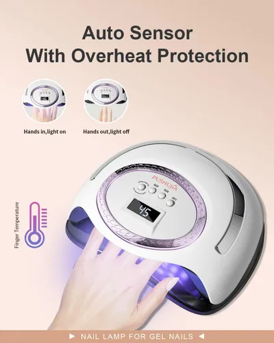 Miniatura 7 de Lámpara de uñas profesional de 288 W con 66 LED y sensor inteligente, pantalla digital, 4 ajustes de temporizador, luz LED UV de secado rápido