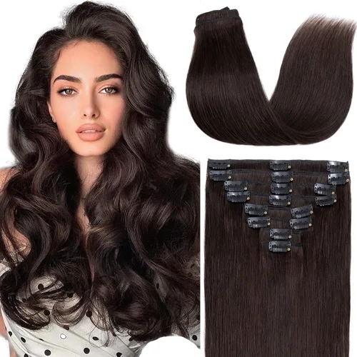 Miniatura 13 de S-noilite Extensiones de cabello humano con broches, extensiones de cabello humano corto con clip, trama estándar, 8 piezas, 18 clips, cabello