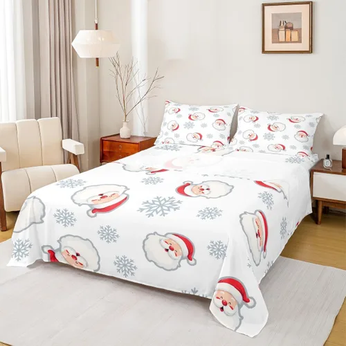 Miniatura 30 de Erosebridal Juego de ropa de cama individual con diseño de árbol de Navidad, muñeco de nieve, decoración de corona de Navidad, sábana bajera