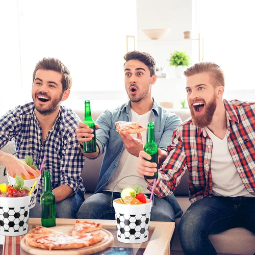 Miniatura 6 de Mifoci 10 cubos de fiesta de fútbol con asa, cubos de plástico de 34 onzas, recipientes de bebidas para aperitivos, dulces, palomitas de maíz
