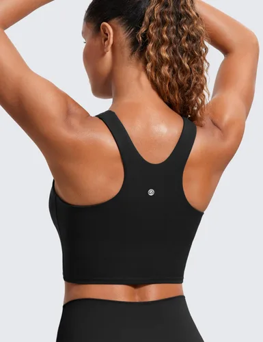 Miniatura 2 de CRZ YOGA Butterluxe - Brasier deportivo de cuello alto y espalda cruzada para mujer, camiseta corta acolchada para entrenamiento con brasier