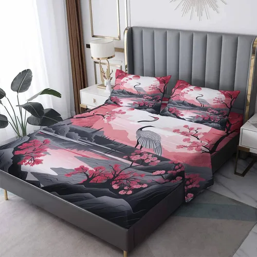 Miniatura 8 de Juego de sábanas tamaño individual – Juego de sábanas con estampado floral de pájaros, sábanas y fundas de almohada, microfibra suave y bolsillo