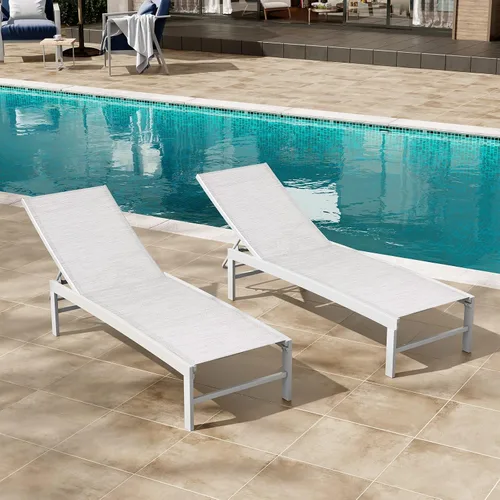 Miniatura 16 de Crestlive Products Sillas de salón al aire libre, tumbonas de aluminio para piscina, reclinables ajustables de cinco posiciones, para todo