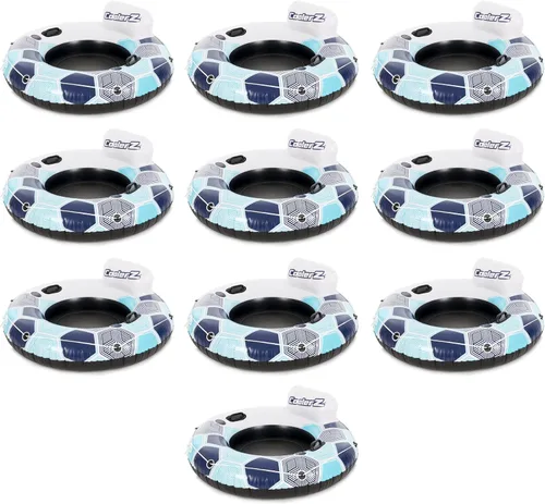 Miniatura 11 de Bestway 15496 CoolerZ Rapid Rider Inflatable River Lake Pool Inner Tube Float with Built in Backrest and Wrap Around Grab Rope, Blue Hexagon