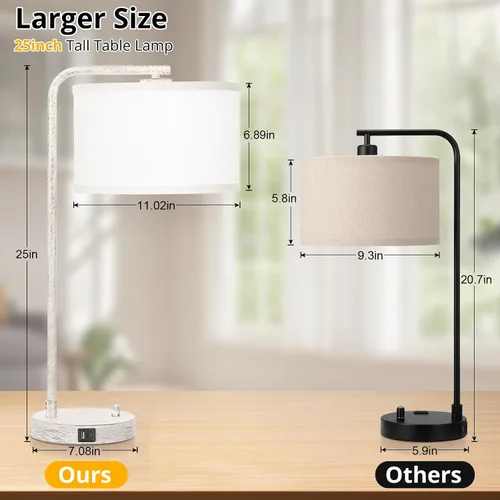 Miniatura 2 de Lámpara de mesita de noche Seaside village con puertos de carga USB C+A, lámpara de pie moderna de granja completamente regulable, lámpara de Roble