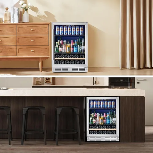 Miniatura 7 de Refrigerador de bebidas y vino de 24 pulgadas integrado o independiente, capacidad para 120 latas y 16 botellas, enfriador de vino