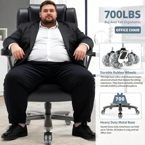 Miniatura 3 de Silla de oficina grande y alta, 700 libras, silla ejecutiva de escritorio grande con respaldo alto y brazos abatibles 3D, soporte lumbar ajustable