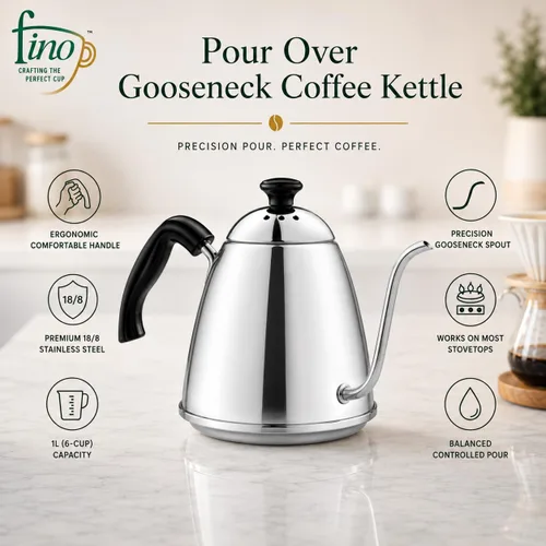 Miniatura 2 de Fino Hervidor de café con cuello de cisne, acero inoxidable 18/8, 6 tazas, capacidad de 1 L