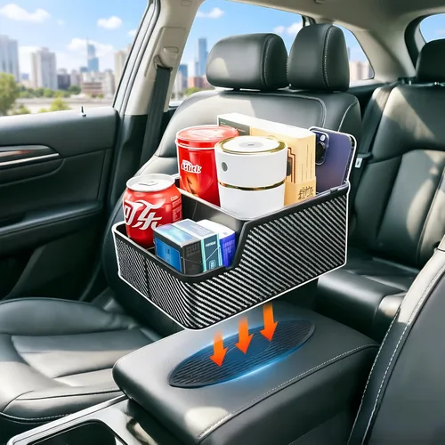 Miniatura 6 de Organizador de Asiento de Automóvil con Portavasos, Caja de Almacenamiento Extra para Reposabrazos de Automóvil, Organizador de Joroba del Piso