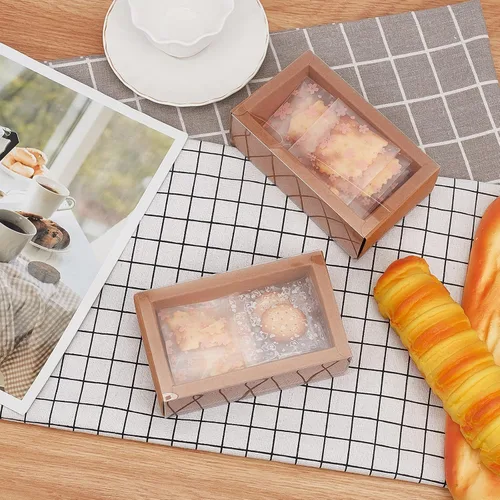 Miniatura 6 de BENECREAT Paquete de 12 cajas rectangulares de papel kraft de 7 x 5 x 1.5 pulgadas con ventana de plástico de PVC para regalos de fiesta, dulces