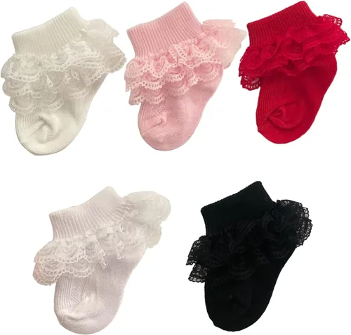 Miniatura 2 de Calcetines de encaje con volantes para recién nacidos, para niñas pequeñas