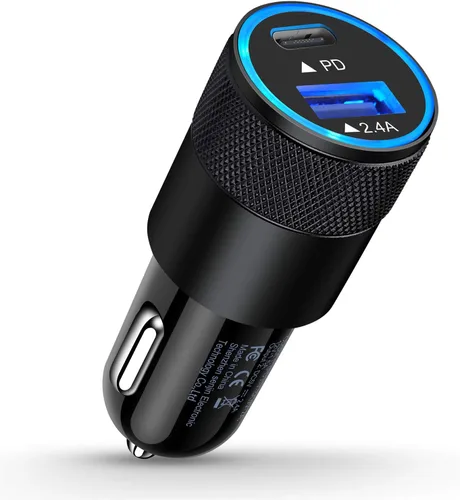 AILKIN Cargador de coche USB C PD de 30 W, USB tipo C, bloque de carga de energía rápida, doble puerto USB A y enchufe USBC, cargador cargador Carro
