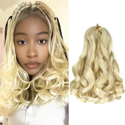 Cabello rizado francés para trenzar de 12 pulgadas, 8 paquetes de cabello rizado preestirado para trenzas de caja, rizos franceses, trenzas de