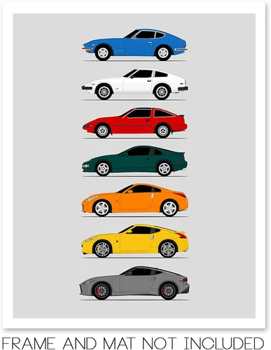 Miniatura 2 de Custom Car Posters Póster hecho a mano compatible con Nissan Z Car Generations (perfil lateral), decoración artística de Datsun Fairlady Z