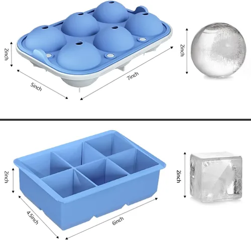 Miniatura 5 de ROTTAY Bandejas para cubitos de hielo (juego de 2), máquina de bolas de hielo con tapa y cubo de hielo cuadrado grande para whisky, cócteles y hecho