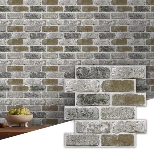 Miniatura 12 de Commomy 10 piezas de paneles de pared de ladrillo sintético 3D de 11.8"X11.8", azulejos de ladrillo de PVC de tamaño pequeño para despegar y pegar
