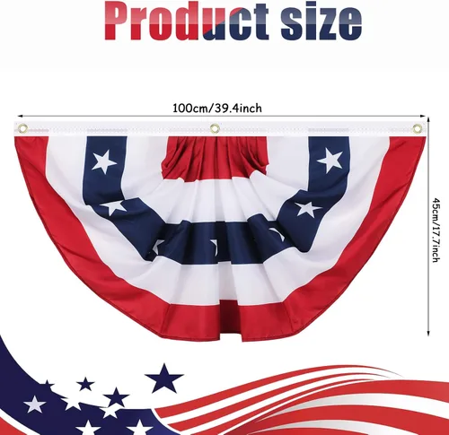 Miniatura 2 de Tatuo Paquete de 3 banderas de abanico plisadas estadounidenses de 1.5 x 3 pies, decoraciones patrióticas del 4 de julio, bandera de Estados Unidos