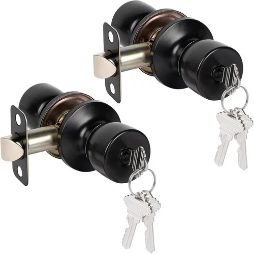 Miniatura 30 de HOSOM - Paquete de 1 perilla de puerta con cerradura y llave, perillas de puerta exterior color negro mate para dormitorio y baño, perilla de puerta