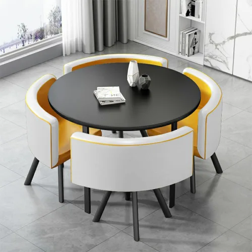 Miniatura 5 de LITFAD Juego de mesa y sillas de comedor para 4 mesas auxiliares modernas con 4 sillas tapizadas, juego de mesa de negociación, juego de 5 piezas