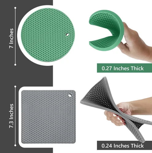 Miniatura 6 de Salvamanteles de silicona para platos calientes, ollas, sartenes (paquete de 4) – Soportes para ollas resistentes al calor para alfombrillas